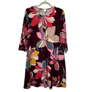 Jamie & Layla Floral Printed Jersey Knit Dress Large artsy art to wear